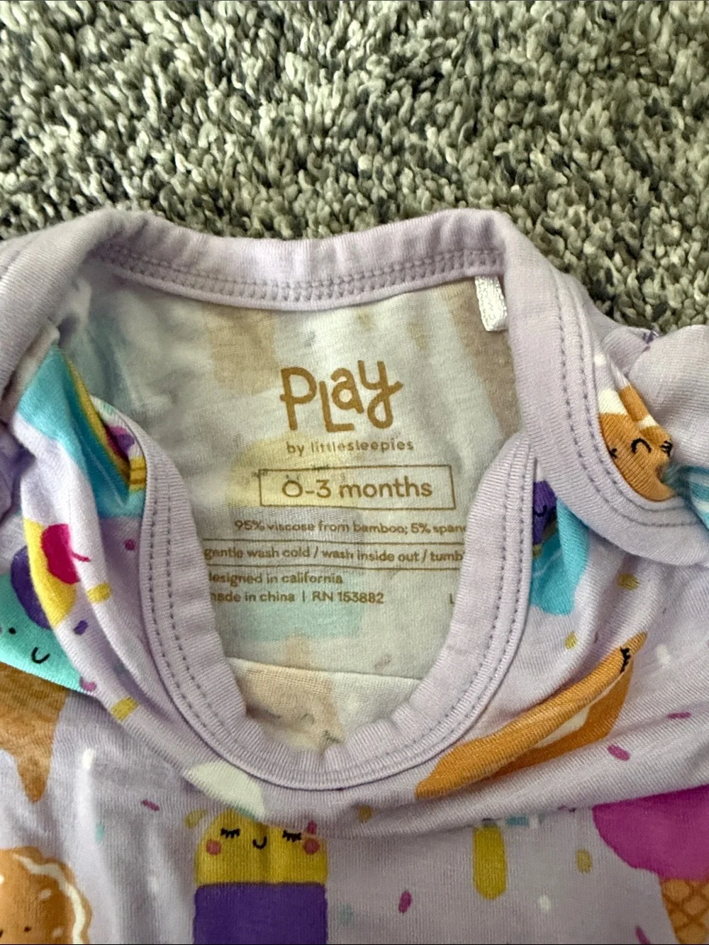 Little Sleepies Bundle Bodysuits Onesies Dress Size 0-3M Ice Cream Butterfly